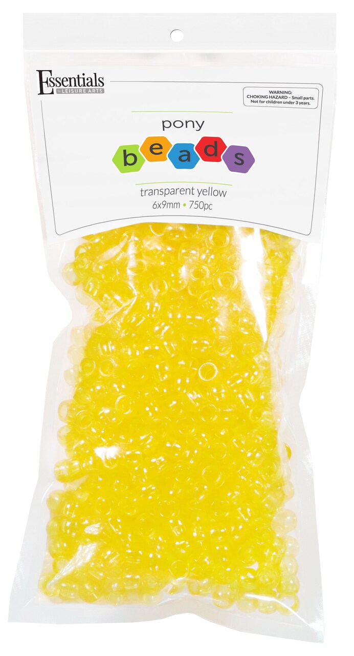 Essentials by Leisure Arts Pony Beads, 6x9mm, Transparent Yellow, 750pc – Bracelet Making Kit for Jewelry and Kandi Crafts – Bulk Craft Beads for Friendship Bracelets and DIY Projects